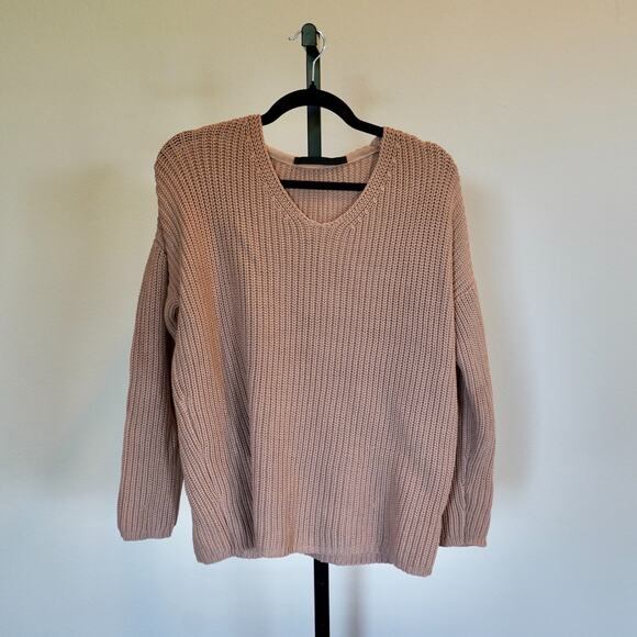 Jenni Kayne Cotton Cabin Sweater Oatmeal Oversized Knit Pullover Brown Sz Small - Picture 1 of 8